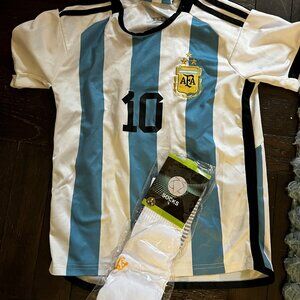Messi jersey with brand new Messi soccer socks - size for 8-10 year old boy
